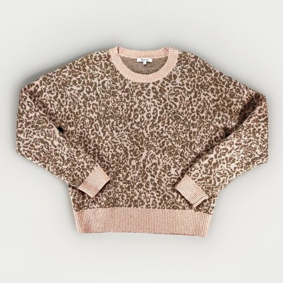 Madewell Sweaters - Madewell Sweater Womens Large Pink Cheetah Print Merino Wool Pullover Barbiecore
